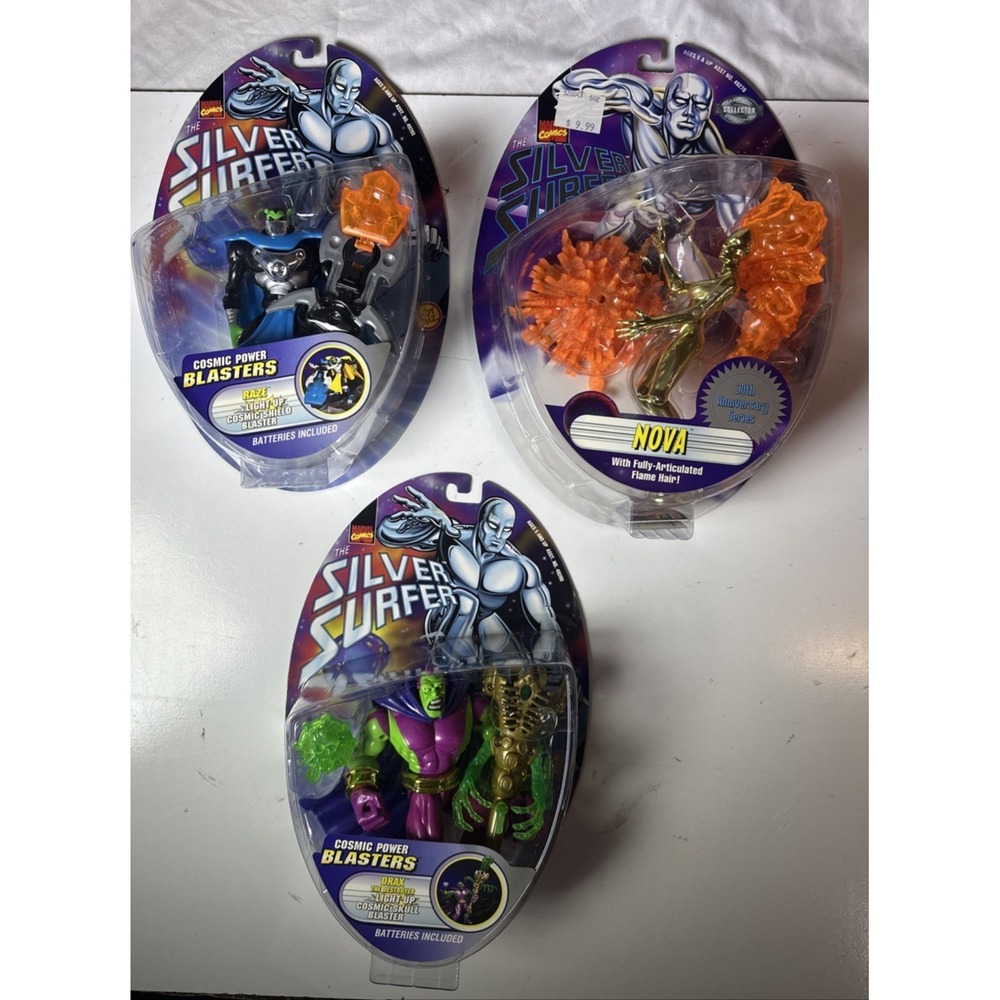 Set of 3 Toy Biz Marvel Silver Surfer Figures 1997 Drax Raze Nova 48284 48272